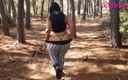 Riderqueen BBW Step Mom Latina Ebony: 胖美女在森林里散步，穿着黑色紧身衣露出大屁股