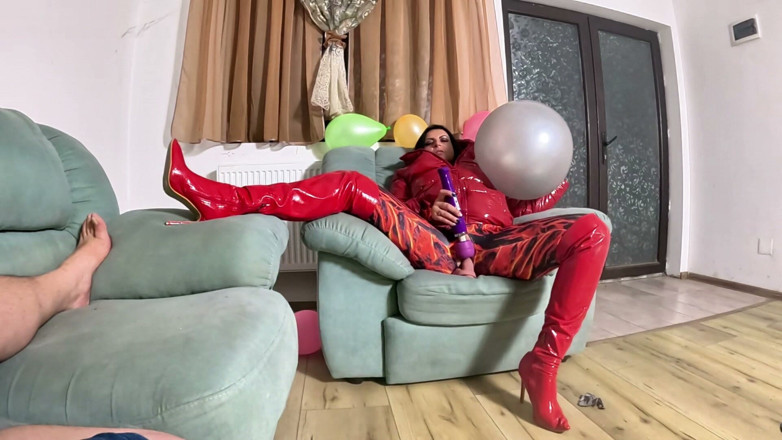 MilfyCalla: Dominant Red Downjacket MILF Balloon Humiliation. Failed Erection, Big Dildo...