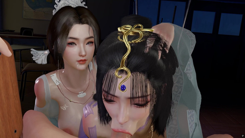 Why fuck so hard: 3D duas gatas com tesão compartilhando um pau grande