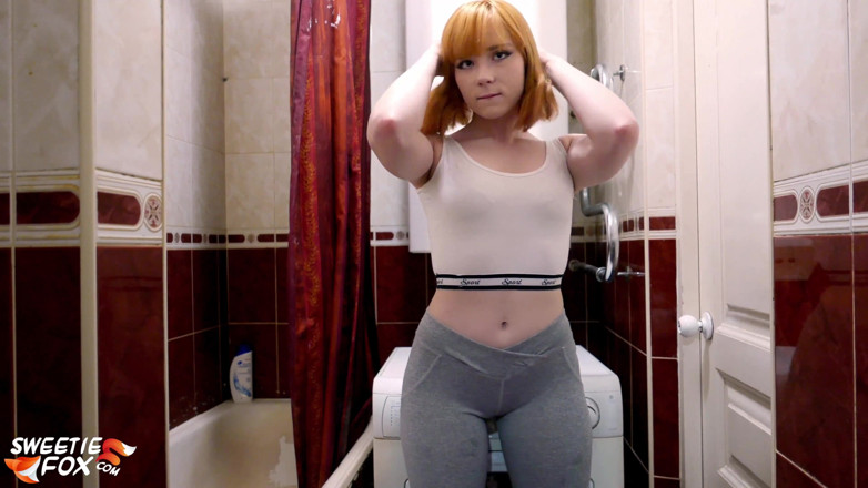 Sweetie Fox: Redhead teen play pussy water jet in the bathroom - sensual...