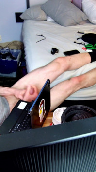 Jerk off with Feet on Bed with Socks Pulled to Calves as I Bust Grunting Hard in Chair