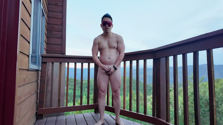 Barenakedmuscles: Asian Hunk's Balcony Flex &amp; Cum