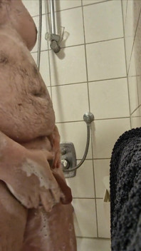Soaping up My Beefy Hairy Belly, Stroking My Uncut Cock and Showing My Hole