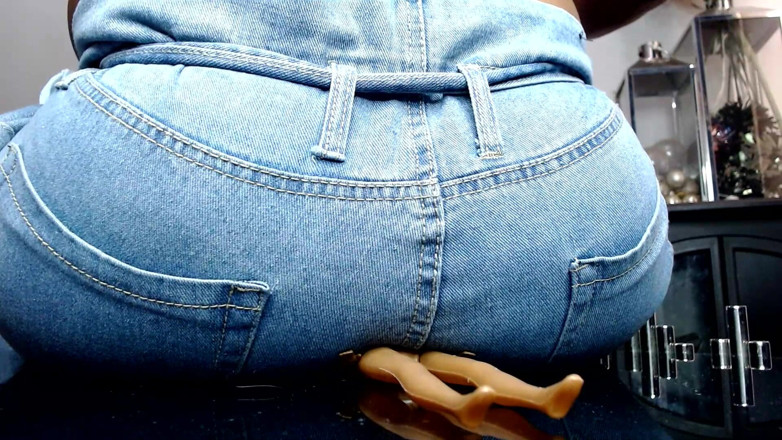 Maeling: Ebony Bitch Crushed in Denim Jeans and Ass Stifled Ignorant