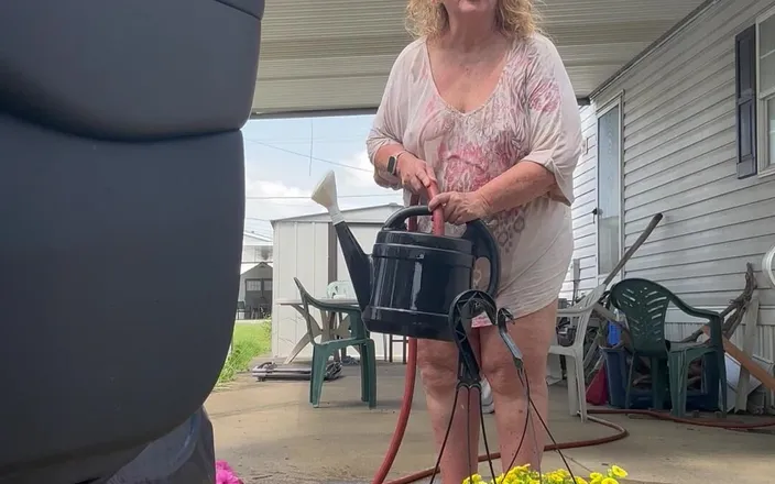 Big Ass 4 U: Watering Flowers Flashing Tits and Ass