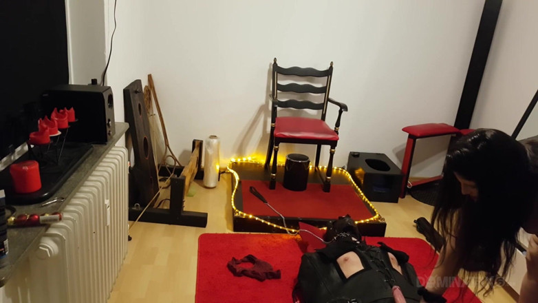LadyPam: Busty Dominatrix Drenches Bound Slave in Sloppy Golden Shower