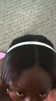 Ebony slim teen Eva Mynx POV fucked and POV blowjob cum swallow