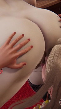 Lesbické lízání kundičky Blondýna s brunetkou sexy scéna 3D animace