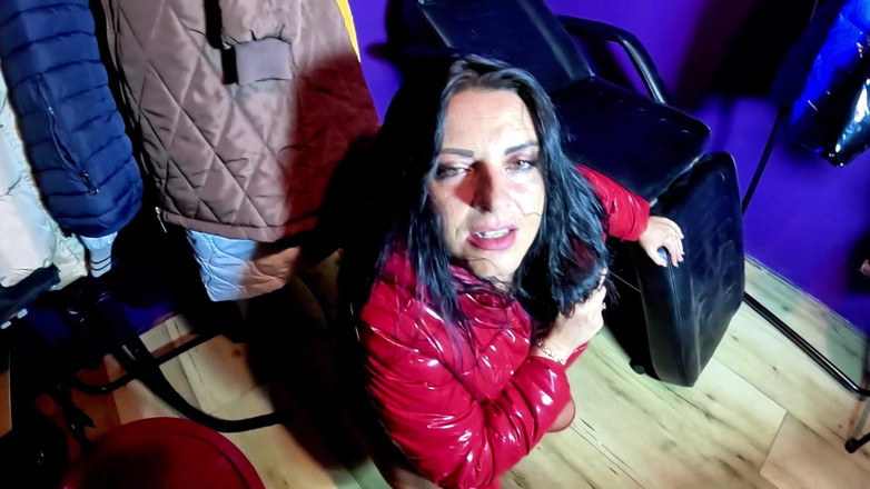 MilfyCalla: Red Glossy Downjacket POV. Smoking, Doggy Style and Double Cum...