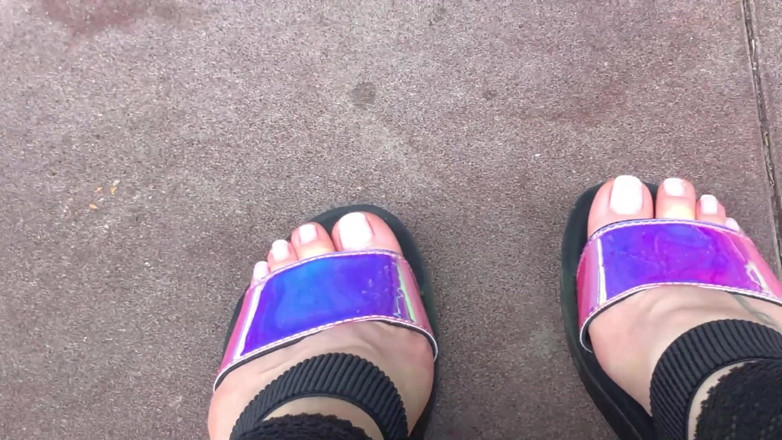 Goddess Misha Goldy: My new shiny sandals and toes tease outdoor