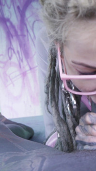 Tattood Girl with Glasses and Buttplug Fucks a Tattooed Dick, DP, Facial