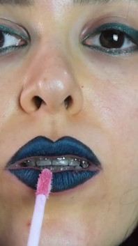 Gothic Dark Blue Lipstick and Glossy Lips