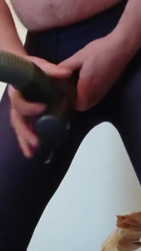 Vacuum Cleaning in Blue Fine Pantyhose