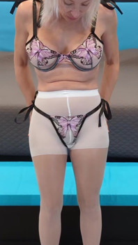 Butterfly Lingerie Set with White Pantyhose & Black Stilettos