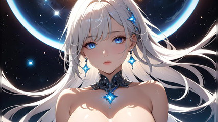 LustRender: 코스믹 세레니티: 뺨에 스타더스트가 있는 아름다운 젊은 여성