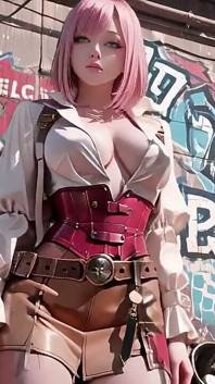 Guerrera Mech de cabello rosa! La fría belleza de los Wasteland
