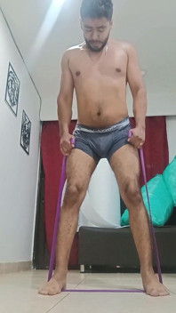 Sexy Hairy Latino Exercising at Home
