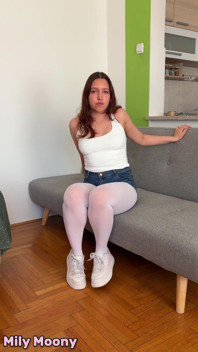 Dildo Play in White Opaque Pantyhose