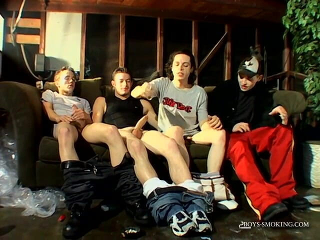 Boys Smoking: Garage smoke orgy