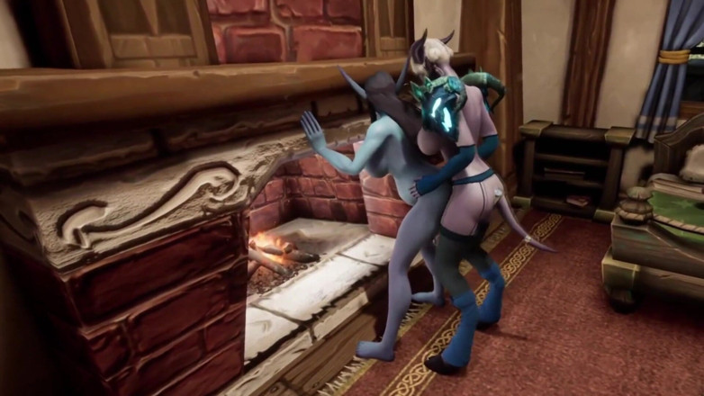 Wraith Futa: Shemale demon scopa elfo incinta davanti al camino