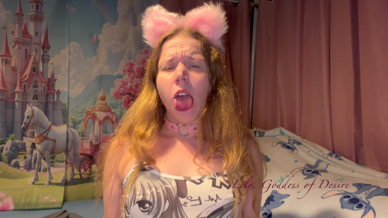 Lily, Goddess of Desire: Ahegao, une fille d’anime mignonne avec des oreilles et un...