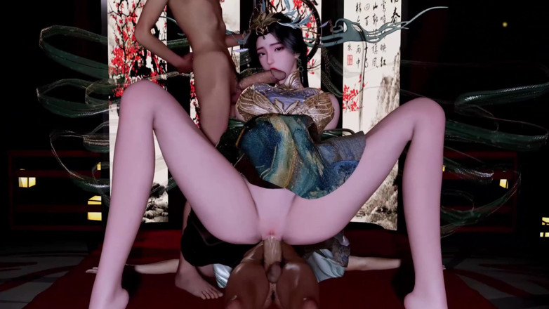 Why fuck so hard: 3D Big Boobs Asian Babe Wearing Sexy Dress Have Threesome...