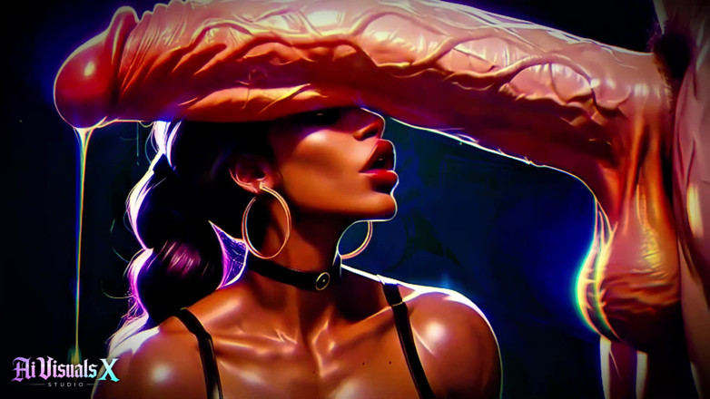 AI Visuals X: Büyük memeli ve götlü zenci tanrıçalar - beyaz yarak ibadeti karanlık...