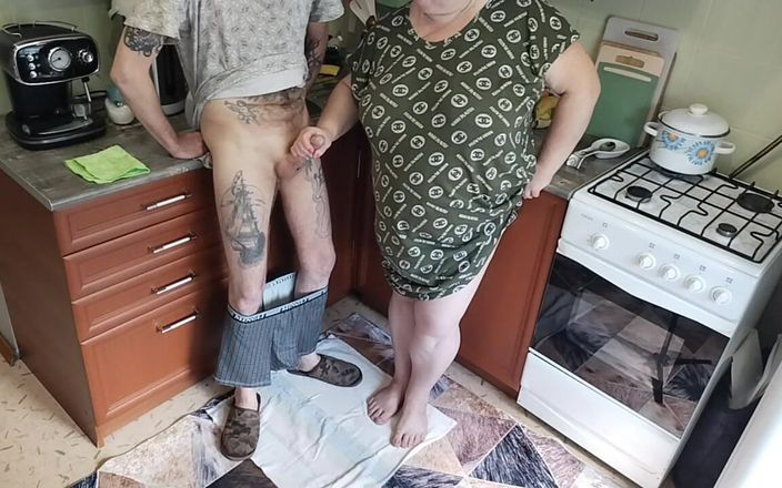 Sweet July: A Fat Woman Jerks off My Dick in the Kitchen...
