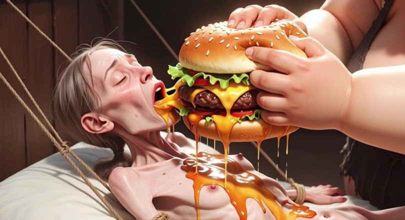 YOUR BEST FANTASY: Extremely Skinny Girl Fed by Massive SSBBW - Extreme Feederism Contrast
