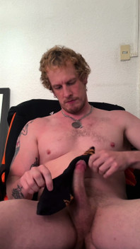 Christian Hunter Pit Sniffs, Nipple and Feet Plays, and Jerks His Thick Cut Cock with His Sweaty Socks
