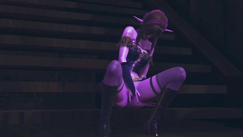 Waifu club 3D: Purple elf masturbates her pussy on the deck of a...