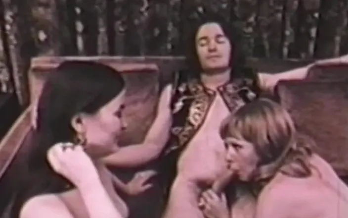 Vintage megastore: Retro hippies threesome from 60's