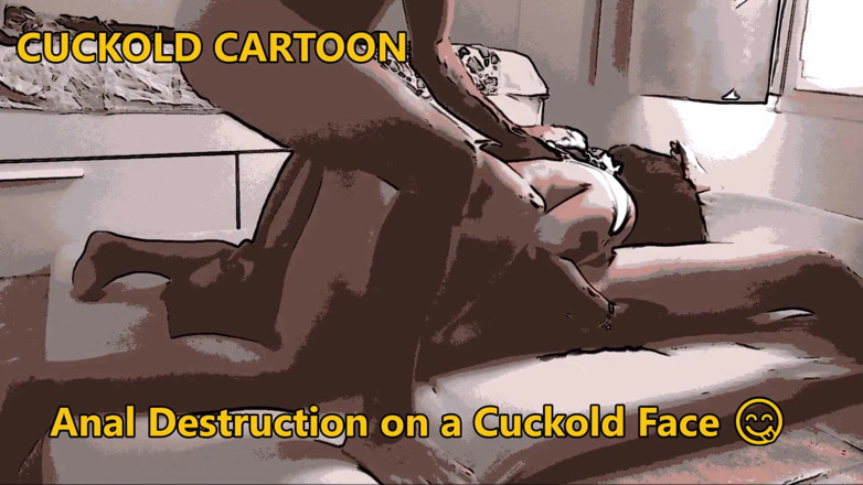 Cuckoby: Cartoon, anale zerstörung auf dem gesicht des cuckolds