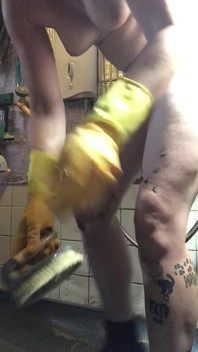 Epic View of My Ass and Bush in Your Face as I Do Naked Deep Cleaning in My Bathroom!