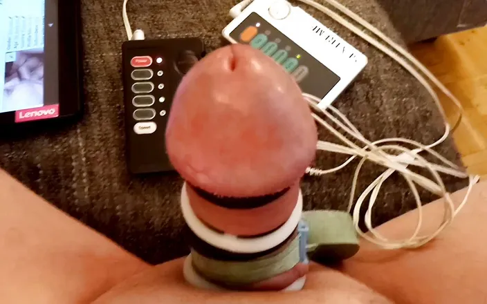Homo Kotilainen: Homo Kotilainen likes electric stimulantion of his cock.