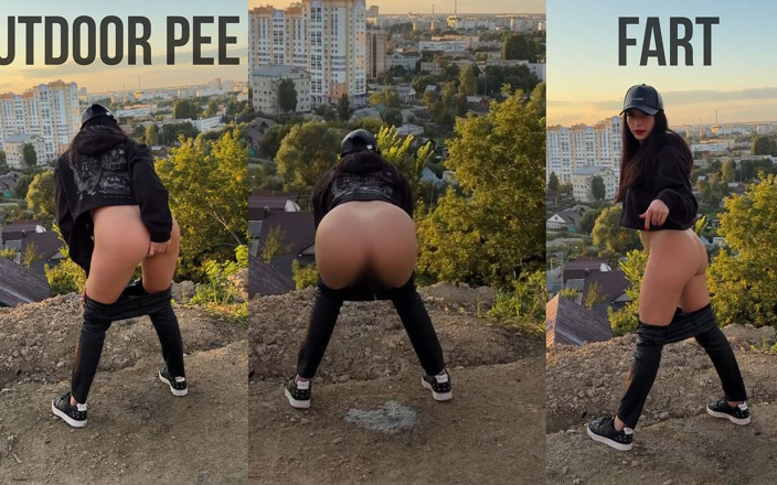 Princess Monica: Pee and Farting From Behind Outdoor with City View