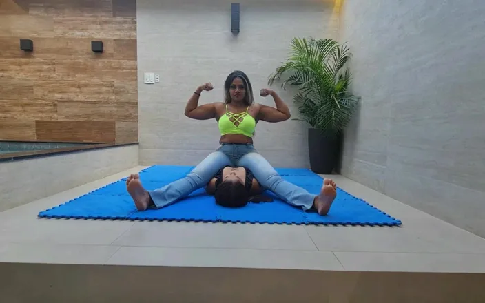 FetishKing: Belly and chest sitting by veronica and her slave