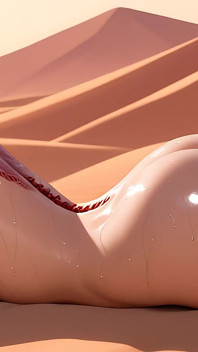 Futanari si cewek super seksi dengan mata ungu digodain sama pria tampan di gurun moonlit