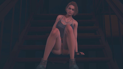 Waifu club 3D: Jill valentine lagi asik masturbasi di tangga