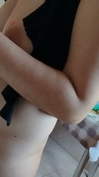 Amateur Wife in the Kitchen, Hairy Pussy, Hairy Ass, Big Tits, Big Nipples, Long Hair.
