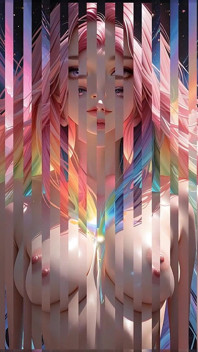Rainbow Cosmic Beauty with Glowing Pink Eyes Fantasy Portrait Ai Art Slideshow