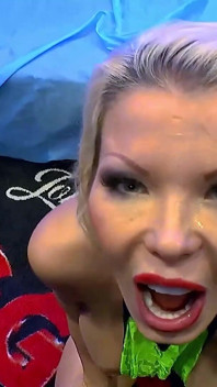Blonde Slut Gets Her Face Covered in Cum by Multiple Cocks