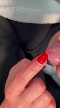 Smoking During Blow Job with Red Lipstick and Red Nails and Cum Shoot in My Mouth
