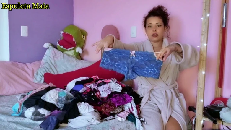 Espuleta: Hot Brazilian Brunette Showing off Her Stash of Panties and...