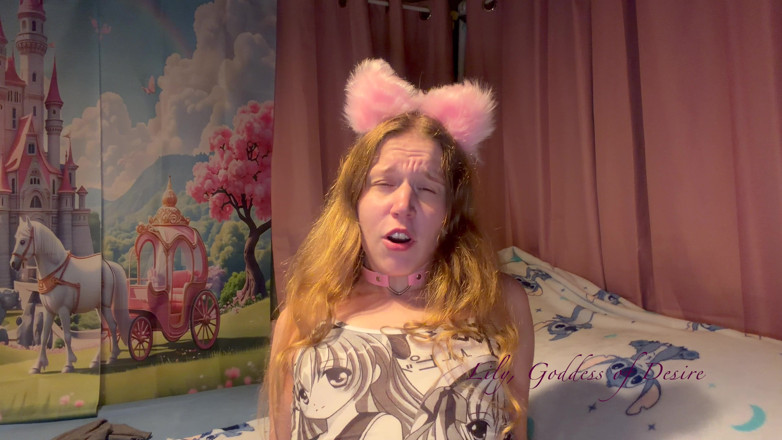 Lily, Goddess of Desire: Ahegao, ragazza carina da anime con orecchie e collare ha...