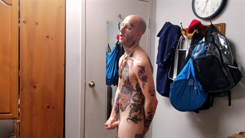 Straight ish Jake Grand: Face Tatted Dildo Fucking