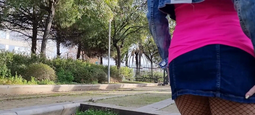 TheloveStory: Curvy in ripped tights walking and show her ass outdoor
