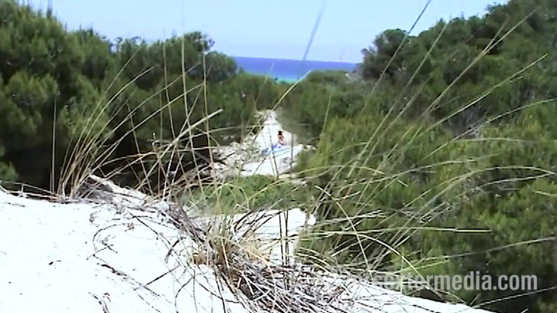 Sextermedia by Pete: Une beauté rousse se gode la chatte sur la plage...