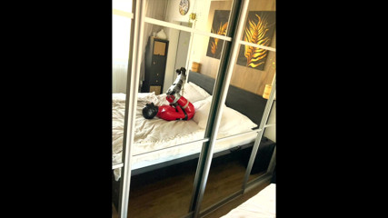 Eve Rest: RED LATEX high heels BONDAGE