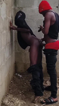 Banging Bus Ebony Slime Waist Outside Uncompleted Building Doggy